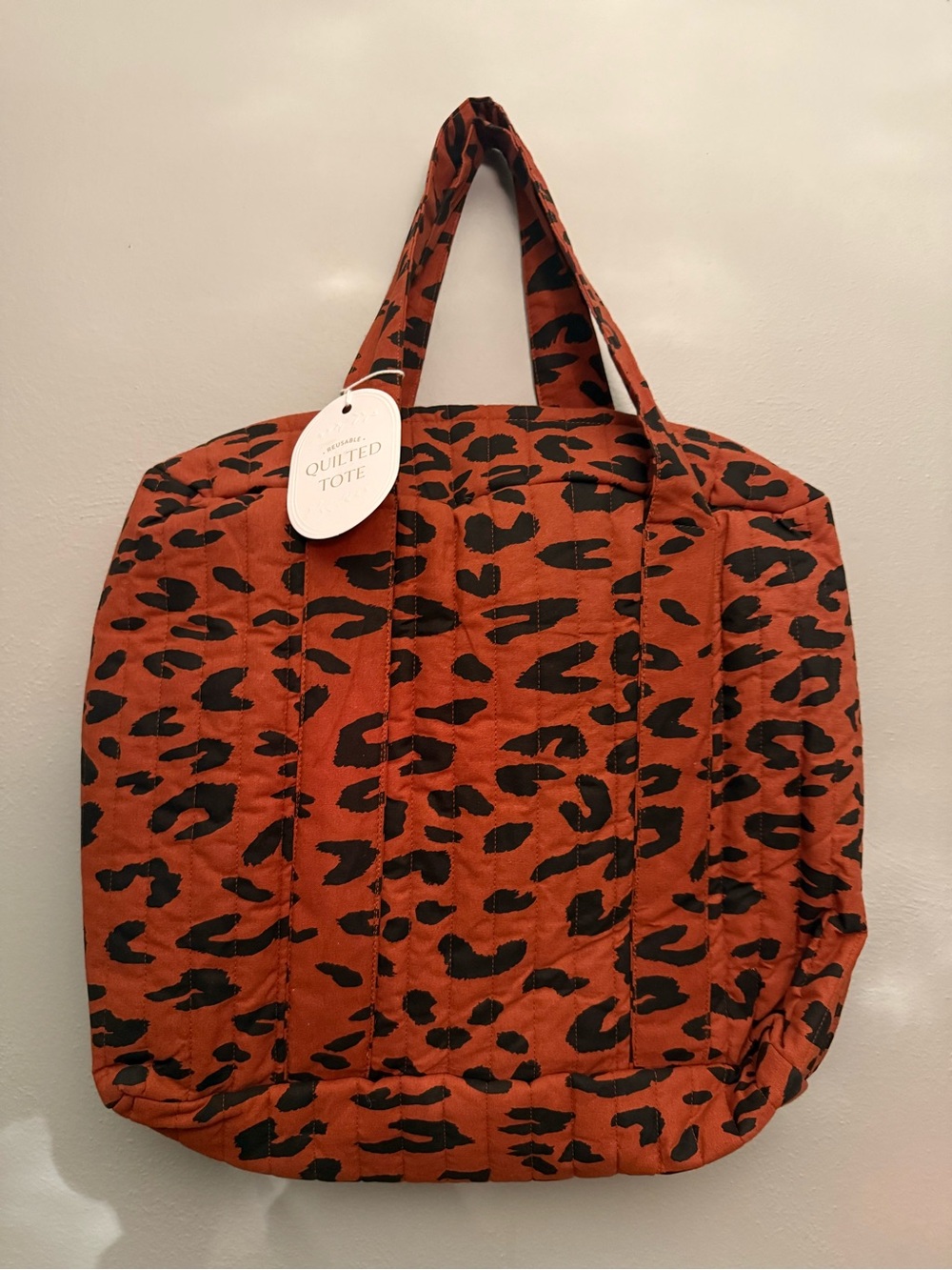 Quilted Tote Bag - Rust Leopard Print